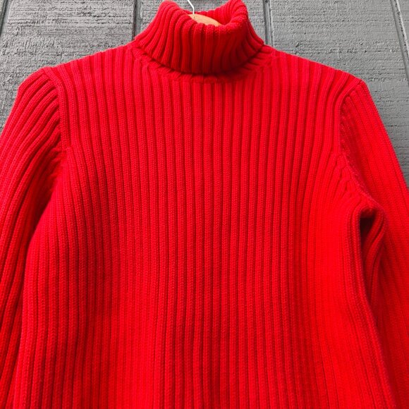 y2k J Crew 100% Cotton Chunky Ribbed Knit Turtleneck Sweater sz M Orange - Picture 2 of 9